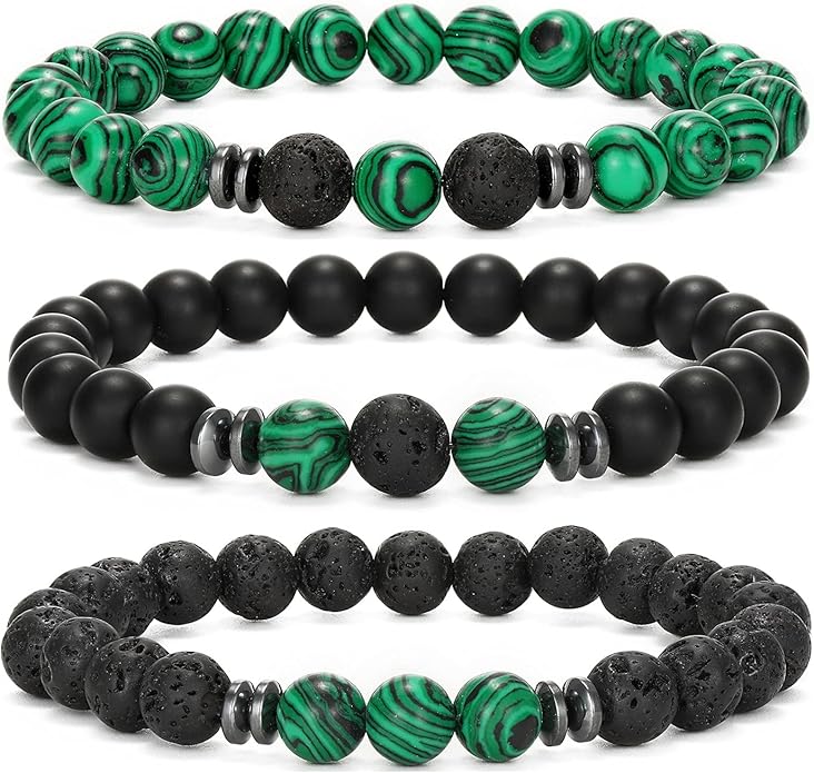 MengPa Mens Beaded Bracelets Couples Matching Bracelet Set Lava Rock Beads for Women Stone Jewelry