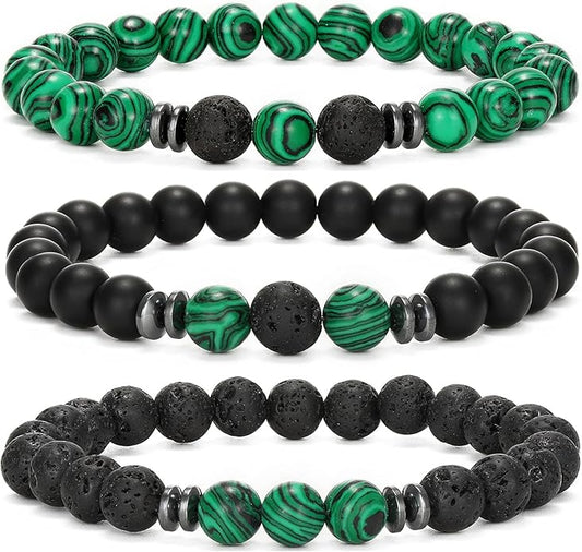 MengPa Mens Beaded Bracelets Couples Matching Bracelet Set Lava Rock Beads for Women Stone Jewelry