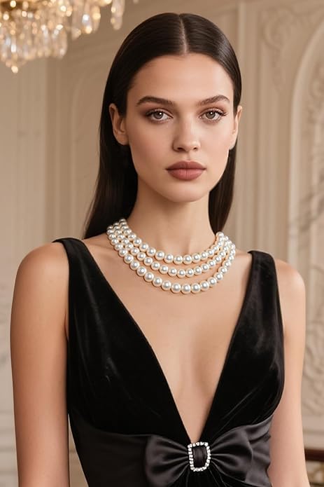 BABEYOND Round Imitation Pearl Necklace Vintage Multi Strands Necklace 20s Flapper Necklace for Party