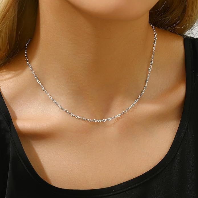 Gold Chain Necklace for Women Dainty 18K Gold Plated Thin Satellite Beaded Turquoise Necklace Simple Gold Boho Jewelry