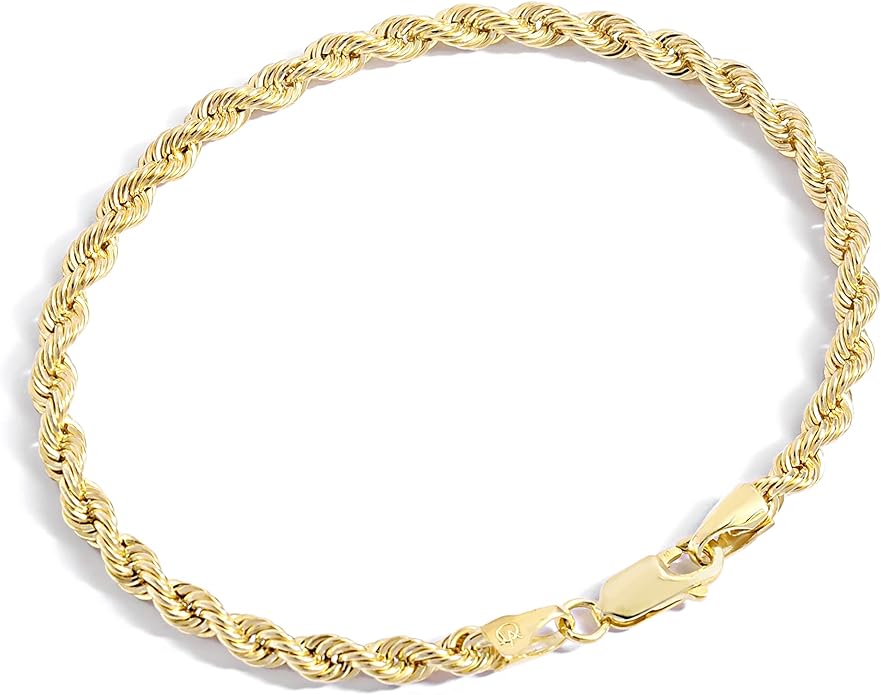 Jewelry Atelier Gold Filled Chain Bracelet Collection - 14K Solid Yellow Gold Filled Rope Chain Bracelets for Women and Men with Different Sizes (2.7mm, 3.8mm)