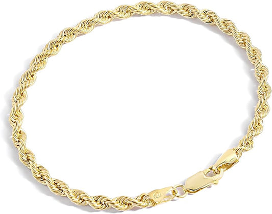Jewelry Atelier Gold Filled Chain Bracelet Collection - 14K Solid Yellow Gold Filled Rope Chain Bracelets for Women and Men with Different Sizes (2.7mm, 3.8mm)