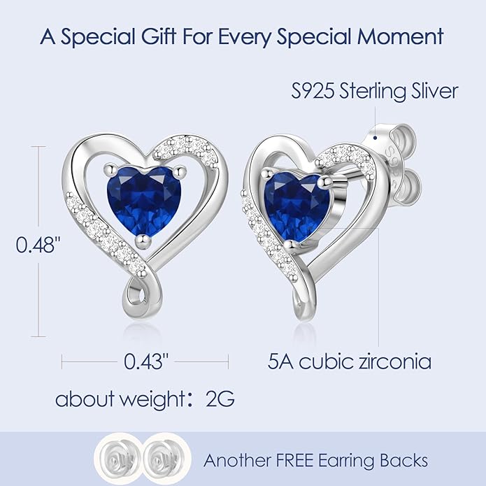 Earrings for Women, S925 Sterling Silver Rose Gold Birthstone Heart Studs Earring for Girlfriend Wife, Anniversary Birthday Christmas Valentines Mothers Day Gifts Jewelry for Women Wife Her Mom