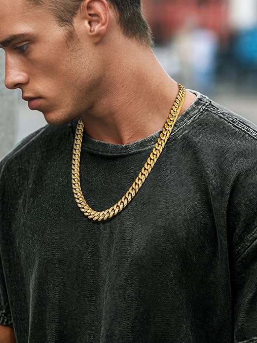 ChainsPro Chunky Miami Cuban Link Chains for Men,Stainless Steel Cuban Chain Necklace,4.8/6/10/14mm Width,No Tarnish& Thick Hip Hop Jewelry,18-30 inch Length, Black/Gold Plated/Silver,Send Gift Box