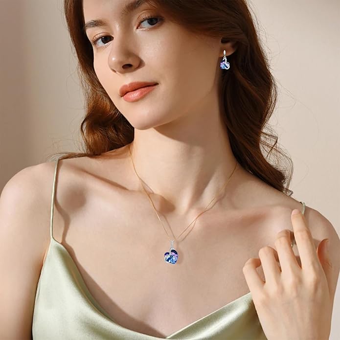 Blissful Heart Crystal Jewelry Sets For Women 18K White Gold Plated Bracelet Necklace and Earrings Sets for Wife Girlfriend or Mothers Idea Gift for Special Women in Life