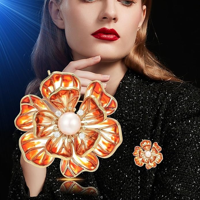 Flower Brooch Pin - Rhinestone Flower Pin 18k Gold Plated - Thanksgiving Day, Birthday, Wedding Gifts for Mom, Wife