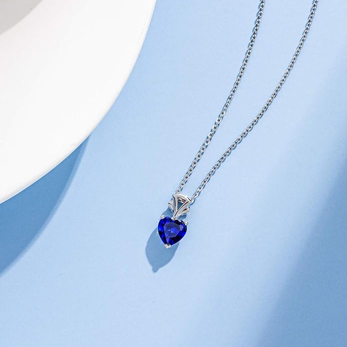 AGVANA Christmas Gifts 14K White Gold Gemstone Pendant with Sterling Silver Chain 8mm Heart Birthstone Necklace for Women Fine Jewelry Anniversary Birthday Gifts for Women Mom Wife Girlfriend Her