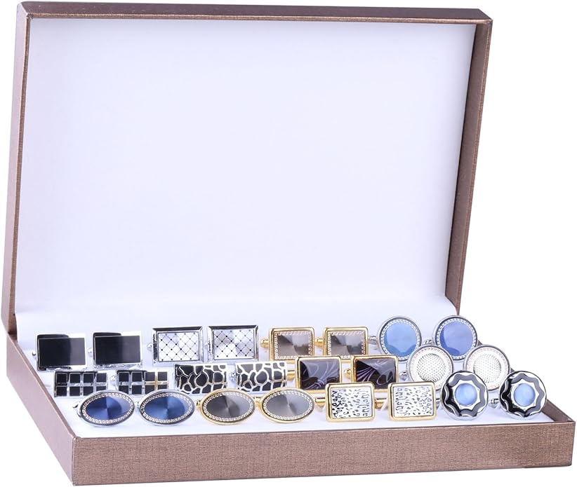 BodyJ4You 12 Pairs Cufflinks for Men Set - Father's Day Gifts for Men - Cuff Links Black Suit Tuxedo Shirt Wedding Business Groom Formal - Elegant Box Jewelry Set