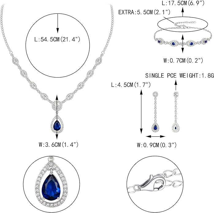 EVER FAITH Bridal Jewelry Set for Women, Stunning Teardrop Cubic Zirconia Birthstone Necklace Bracelet Earrings Sets Gift for Mothers Day/Valentines/Birthday/Christmas