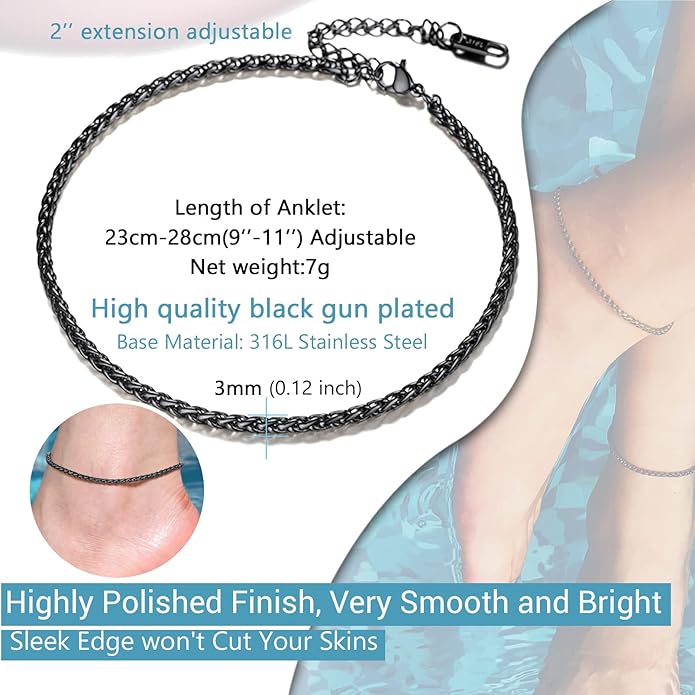 PROSTEEL Stainless Steel Chain Anklets for Women, Silver/Gold Tone, Ankle Bracelets Hypoallergenic, 8-10.5 Inch Adjustable, Come with Box