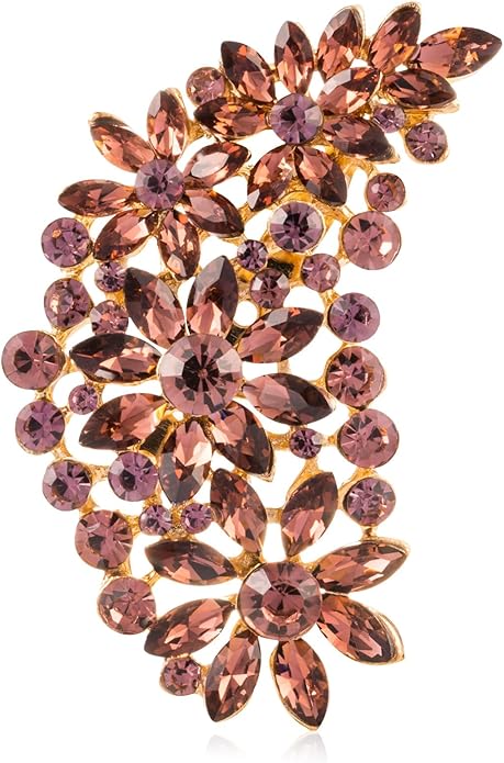 LAXPICOL Vintage Austrian Crystal Flower Leaf Bouquet Clusters Large Big Brooch Pin for Women Gold Tone