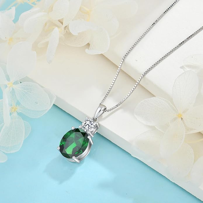 Birthstone Necklace for Women 925 Sterling Silver Oval Cut Cubic Zirconia Pendant Jewelry Gifts for Her