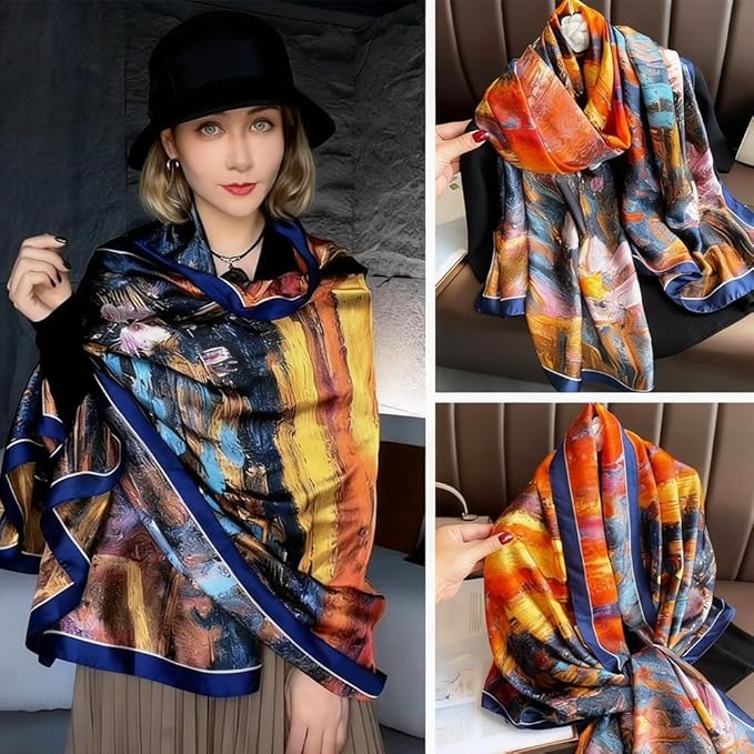 Clysoru Silk Scarf For Women Hair Scarves Lightweight Satin Elegant Shawl Wraps Bufanda Mujer Fashion Accessories 70.8"X35.4"