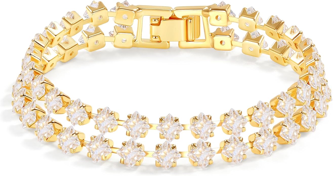 14K Gold Plated Tennis Bracelet for Women – Classic CZ Link Design, Fits 6.0"–7.2" Wrists – Stylish Sparkling Jewelry Gift, Timeless Tennis Bracelets for Women