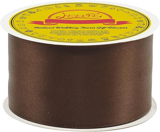 LEEQE Double Face Brown Satin Ribbon 2 inch X 25 Yards Polyester Brown Ribbon for Gift Wrapping Very Suitable for Weddings Party Invitation Decorations and More