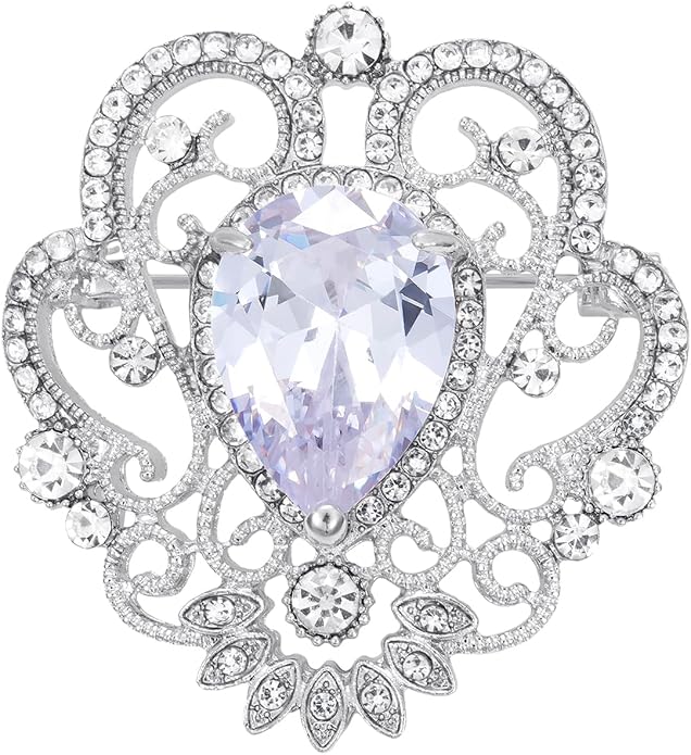 SELOVO Vintage Style Elegant Crown Rhinestone Teardrop Pin Brooch for Women