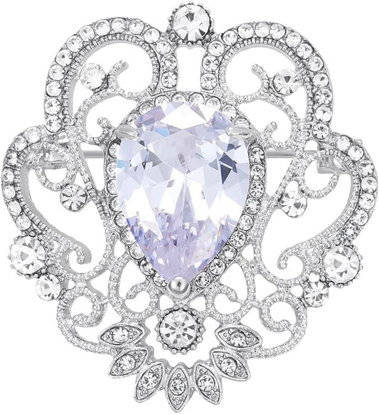 SELOVO Vintage Style Elegant Crown Rhinestone Teardrop Pin Brooch for Women