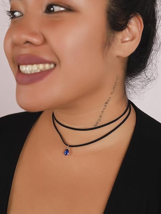 Sacina Layered Black Choker Necklace, Glass Teardrop Chocker, Black Necklace, Gothic Goth Boho Choker, Christmas Jewelry Gift For Women