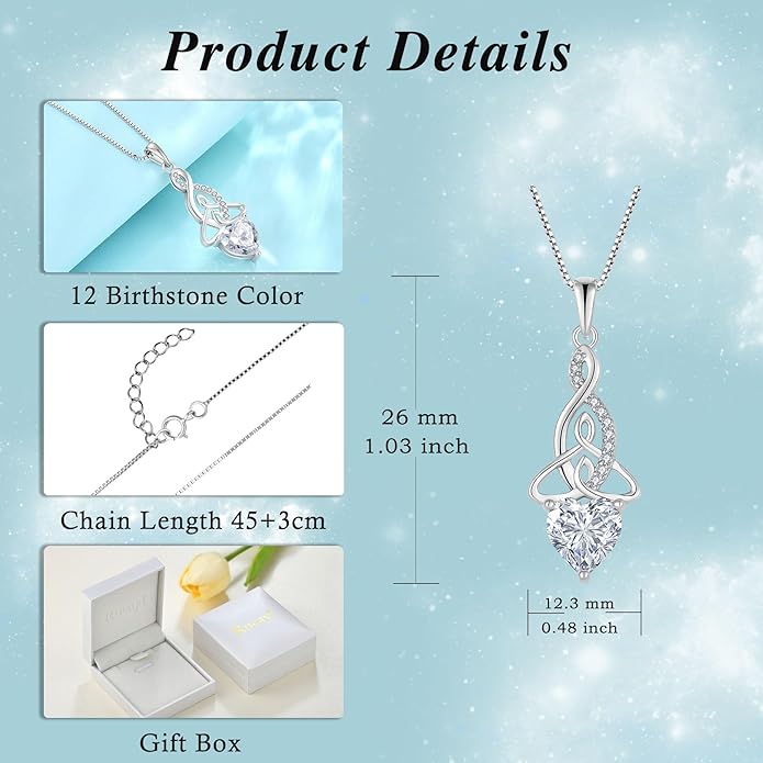 Infinity Celtic Knot Jewelry Set for Women 925 Sterling Silver April Birthstone Earrings and Necklace Set Cubic Zirconia Jewelry Gifts for Her
