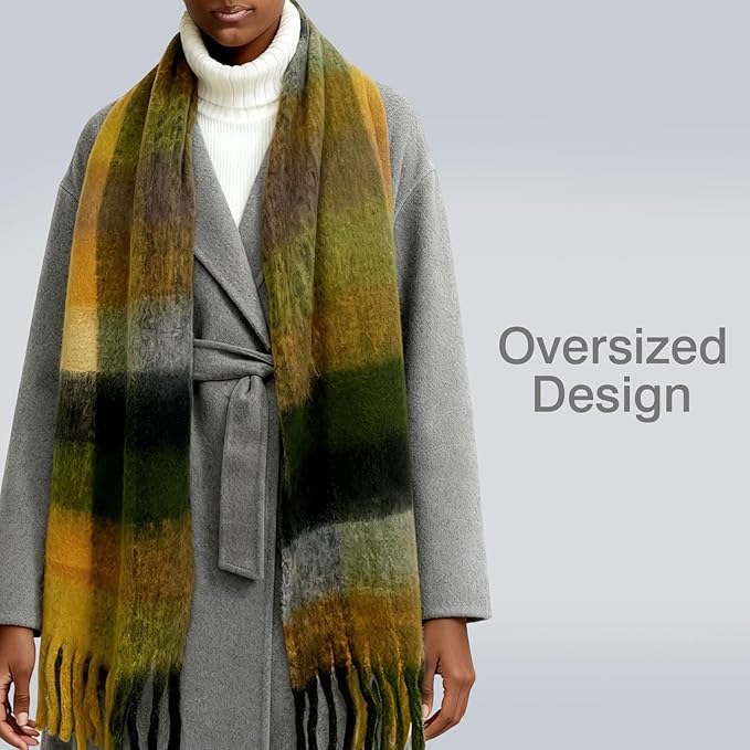 SHOHOKU Large Chunky Plaid Scarf Coloured Checked Oversized Scarf Tassel Soft Fall Winter Thick Warm Shawl Women
