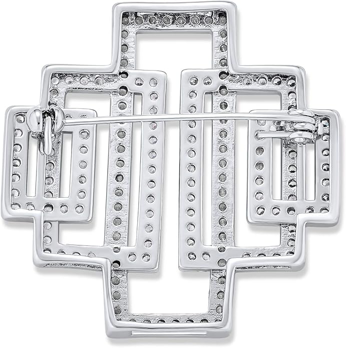 Statement Large Pave Wedding Bridal Crystal Fashion Gatsby Vintage Art Deco Style Scarf Brooch Pin For Women Silver Plated Brass