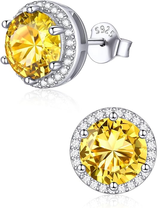 ChicSilver 925 Sterling Silver Birthstone Earrings for Women, 8MM/2 Carat Heart & Round Cubic Zirconia Stud Earrings, Hypoallergenic Jewelry, Ideal Birthday or Christmas Gifts