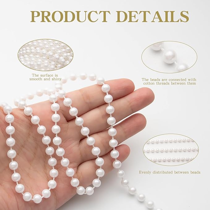 ZPEXRV 82 Feet Crafts Faux Pearl Roll 6mm Pearl Garland for Wedding Centerpiece Backdrop Christmas Tree and Flowers Decoration DIY (Ivory)