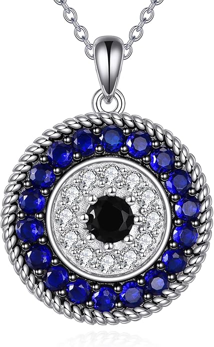 YFN Evil Eye Pendant Necklace for Women 925 Sterling Silver Greek Protection Jewelry with Blue Sapphire and Black Cz Amulet Gift