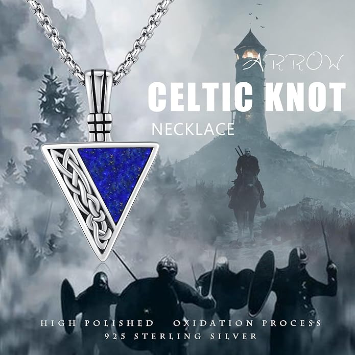 REDSUN Viking Pendant Necklace 925 Sterling Silver Celtic Pendant Abalone/Opal/Onyx/Lapis Lazuli/Turquoise Necklace Viking Amulet Jewelry Gifts for Men Women, with Stainless Steel Chain