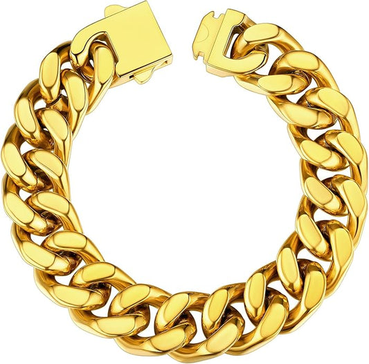 ChainsHouse Stainless Steel Cuban Link Bracelet for Men, 5mm/7mm/9mm/12mm Width, 7.5"/8.3"/9" Length, Black/18K Gold Plated Chain Wrist Bracelets for Men, with Gift Box