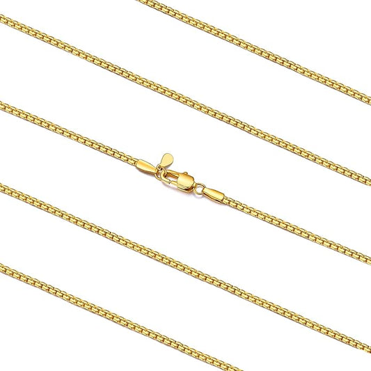 FaithHeart Mens Black/Silver/Gold Stainless Steel Flat Box Link Chain Necklace, Stylish 2/4/6/8mm Width Box Chains Necklaces for Men Non Tarnish Hip Hop Chain Jewelry Gifts,14"-30" Length
