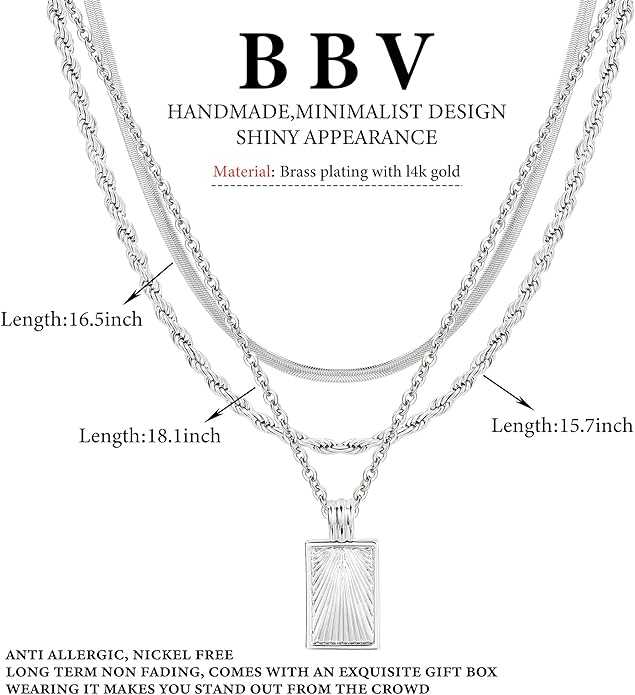 BBV Layered Gold Necklaces for Women Stackable Dainty 14K Gold Plated Silver Chain Necklace Layering Cute Fashion Pendant Choker Necklaces Trendy Jewelry Set Gifts for Women
