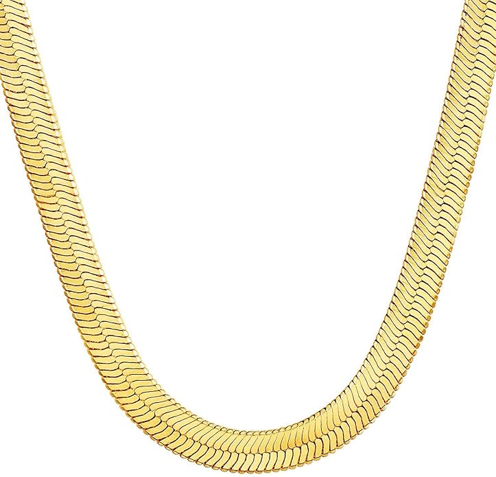 DEARMAY 14K Gold Plated Necklaces for Women, Dainty Gold Herringbone Choker Necklace Thin Layered Snake Chain Jewelry for Gifts
