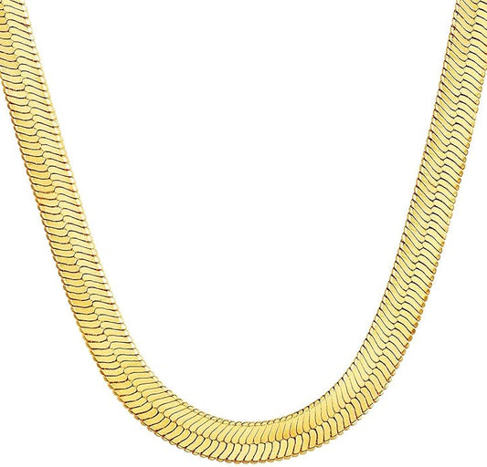 DEARMAY 14K Gold Plated Necklaces for Women, Dainty Gold Herringbone Choker Necklace Thin Layered Snake Chain Jewelry for Gifts