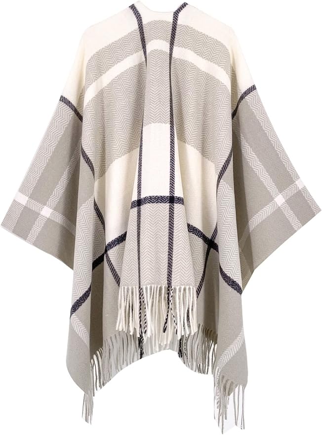 Moss Rose Women's Travel Plaid Shawl Wrap Open Front Poncho Cape for Fall Winter