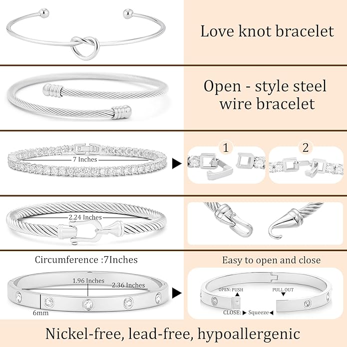 FAFUGA 18 K Gold Plated Love Bangle Bracelet Stack Cuff Jewelry for Women Jewelry Set for Women Gift with Box