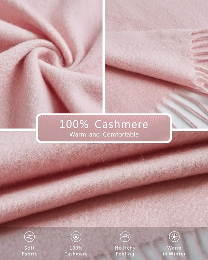 EURKEA 100% Cashmere 2025 Winter Scarf for Women Fringed Edges Warm & Soft Lightweight Solid/Plaid/Two-Tone Free Size