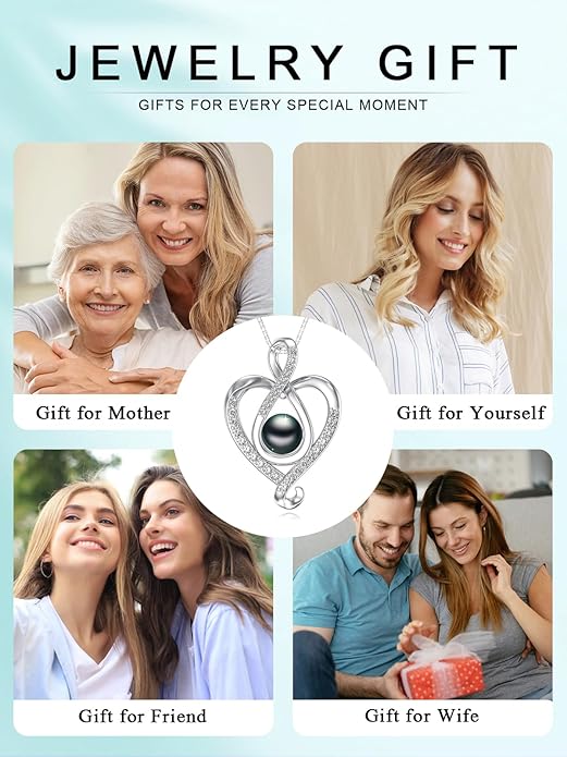 Tahitian Black Pearl Necklace Infinity Gifts for Women Wife Wedding Birthday Anniversary Jewelry Valentines Christmas Day Gifts 925 Sterling Silver