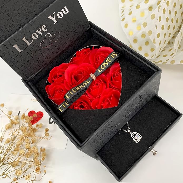 Mothers Day Gifts, Mom Gifts from Daughter Son, Necklace for Mom, Silver Necklace Gifts with Rose Flower for Grandma Daughter Girlfriend and Wife on Birthday Anniversary