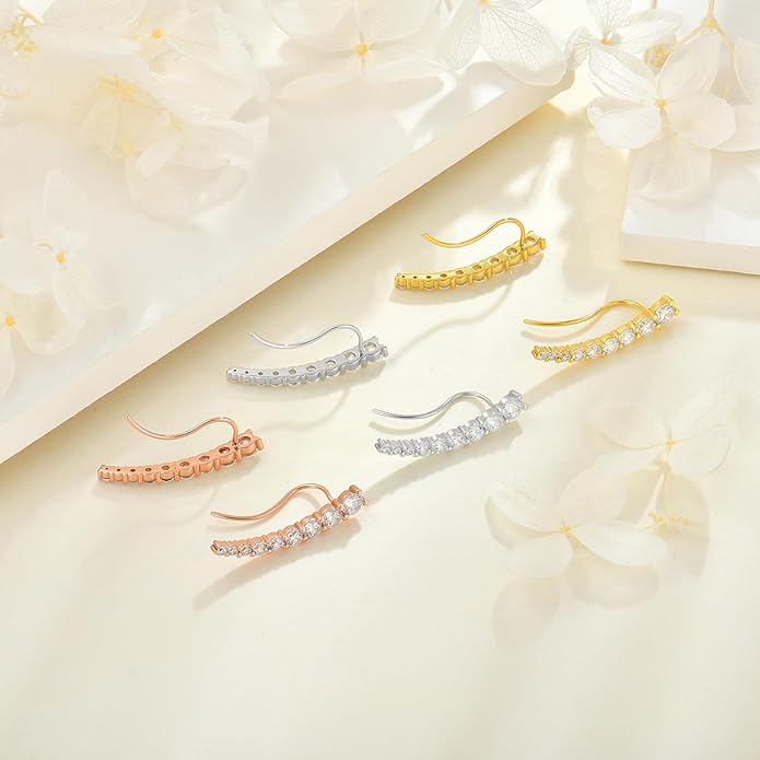 Climber Earrings for Women 925 Sterling Silver Ear Crawler Earrings White/Yellow/Rose Gold Plated Cubic Zirconia Earrings Jewelry