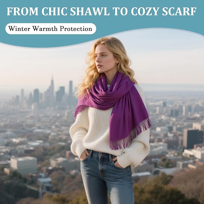 FLEESOFT Winter Wool Scarf Shawl -Thick Oversized Pashmina Shawl Wrap,Soft Warm Winter Scarves,Travel Blanket Scarf for Women