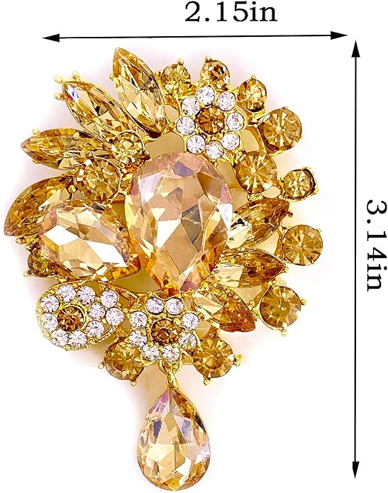 LAXPICOL Vintage Wedding Bridal Big Blue Crystal Rhinestone Tear drop Brooch Pin for Women