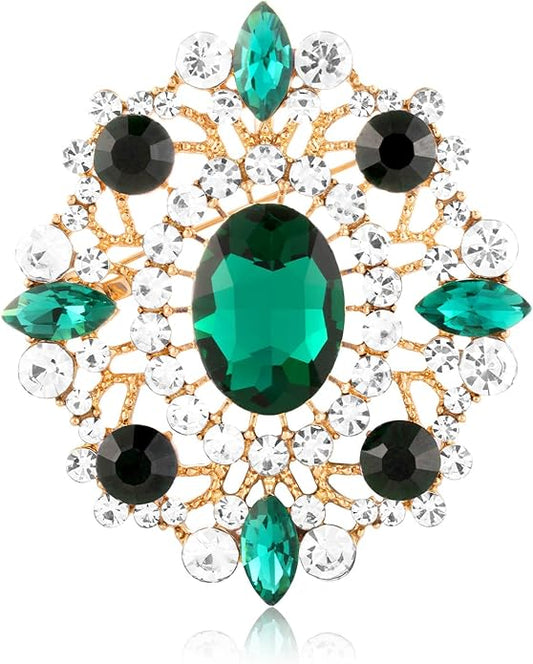 LAXPICOL Vintage Clear Austrian Crystal Brooch Pin for Women Elegant Wedding Bridal Brooches Broach Pin 1.69"*1.39"