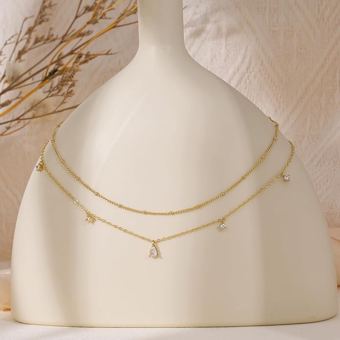 Layered Necklaces For Women,Dainty Gold Plated Necklace Stack Prom Layering Necklaces For Women Trendy Chain Cross Choker Necklace Set Fashion Accessories