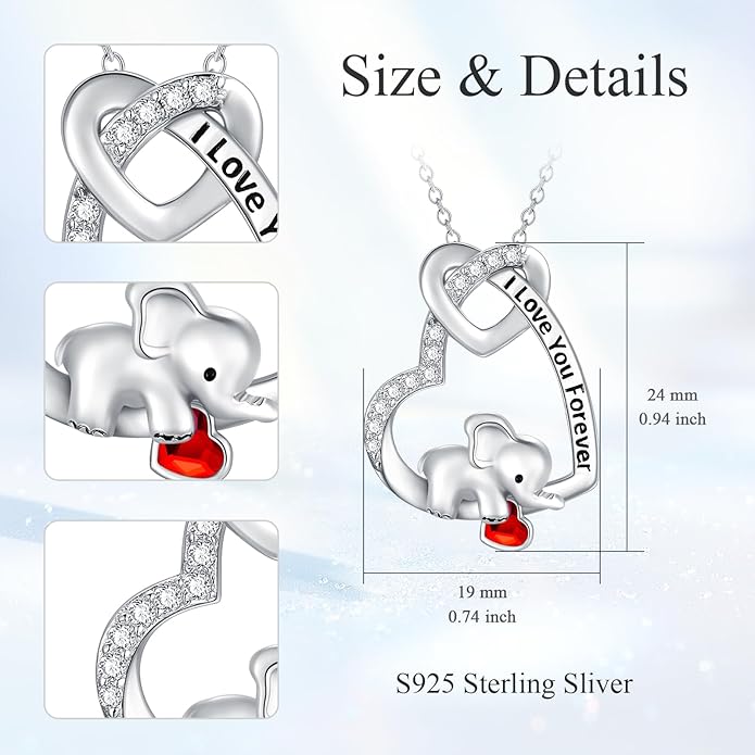 AOBOCO I Love You Forever Elephant/Koala/Sloth Cute Animal Heart Pendant Necklace with Austrian Crystal, Valentines Anniversary Birthday Jewelry Gift for Women
