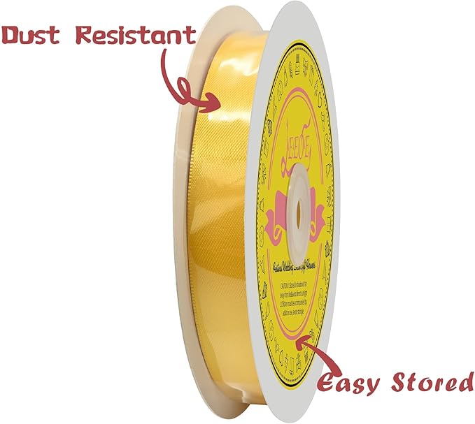 LEEQE Double Face Maize Yellow Satin Ribbon 5/8 inch X 50 Yards Polyester Maize Yellow Ribbon for Gift Wrapping Very Suitable for Weddings Party Hair Bow Invitation Decorations and More