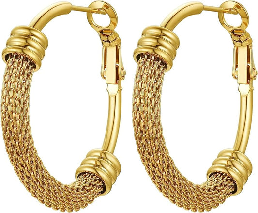 PROSTEEL 30/40/60/80/100mm Chunky Hoop Earrings For Women Gold Plated/Black Stainless Steel Hoops Earrings Statement Jewelry