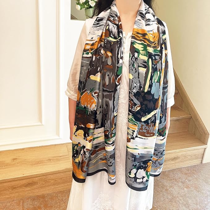 Long Silk Like Scarf Lightweight Satin Scarves Large Sunscreen Shawl Wrap for Women