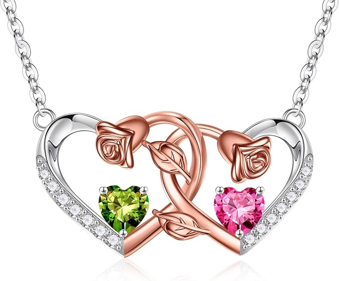Iefil Chrismas Gifts for Wife - 925 Sterling Silver Rose Birthstone Necklace, Stocking Stuffers for Women Wife Girlfriend Mom