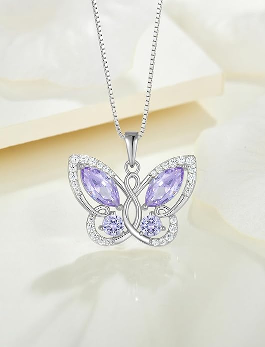 STARCHENIE Butterfly Pendant Necklace for Women 925 Sterling Silver Birthstone Butterfly Jewelry Gifts